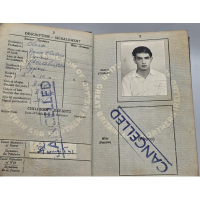 CYPRUS 1957 ISSUE BRITISH ADMINISTRATION PASSPORT CANCELLED
