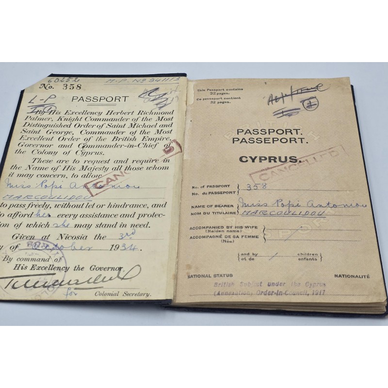 CYPRUS 1934 ISSUE BRITISH ADMINISTRATION PASSPORT CANCELLED ANTIQUES & OTHER COLLECTIBLES