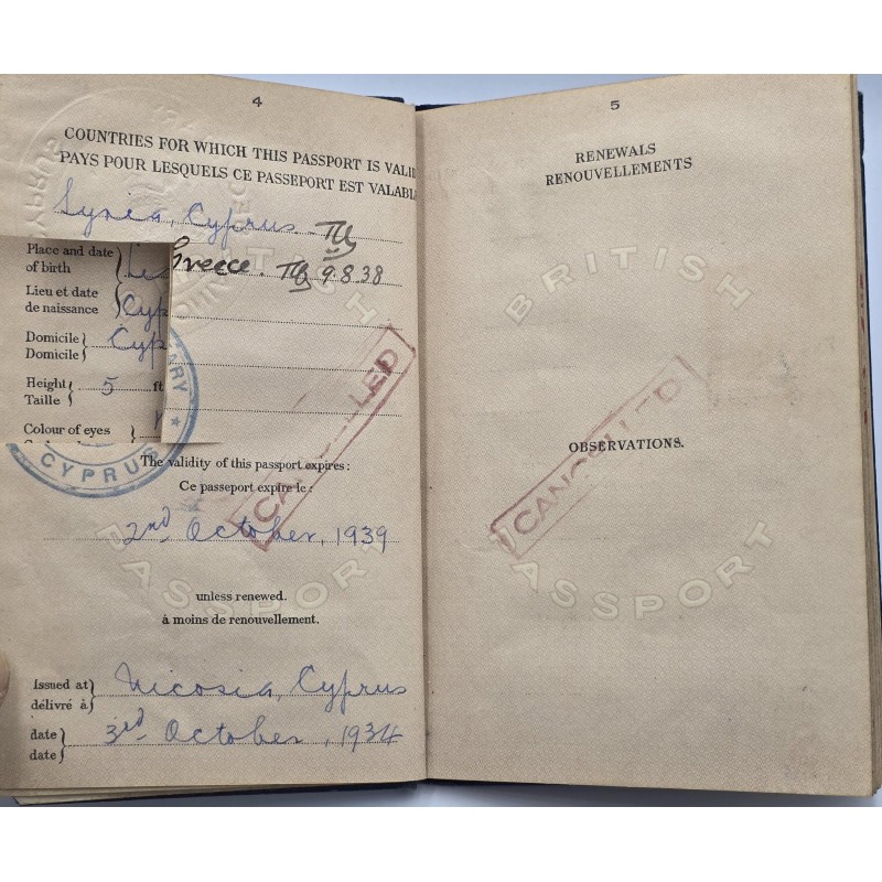 CYPRUS 1934 ISSUE BRITISH ADMINISTRATION PASSPORT CANCELLED ANTIQUES & OTHER COLLECTIBLES