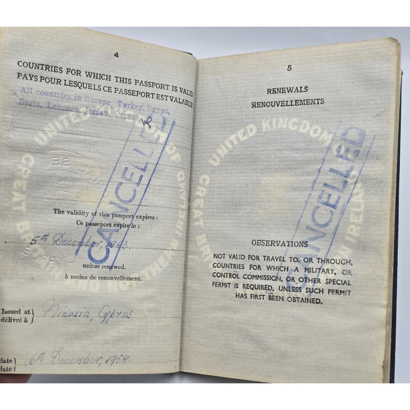 CYPRUS 1958 ISSUE BRITISH ADMINISTRATION PASSPORT CANCELLED ANTIQUES & OTHER COLLECTIBLES
