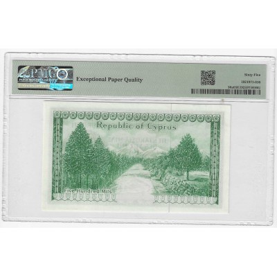 CYPRUS 500 MILS 1961 BANKNOTE P38a PMG 65 EPQ