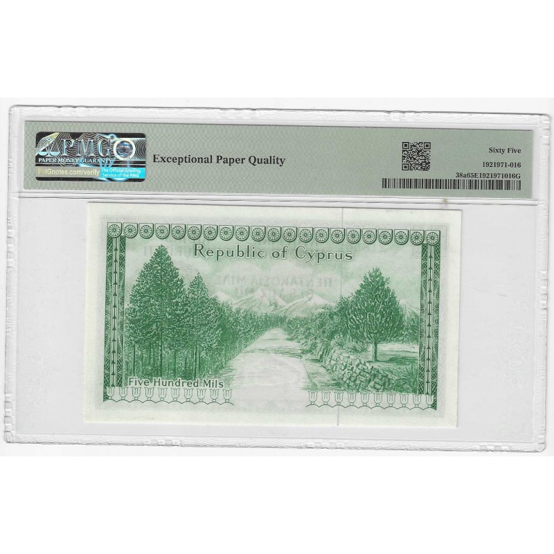 CYPRUS 500 MILS 1961 BANKNOTE P38a PMG 65 EPQ WORLD BANKNOTES