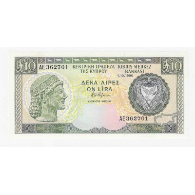 CYPRUS 10 Pounds banknote 1990 UNC p55a