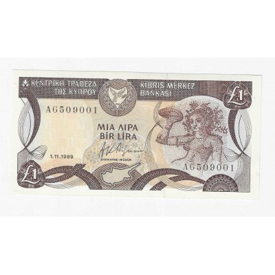 CYPRUS 1 POUND 1989 BANKNOTE CRISP UNC p53c