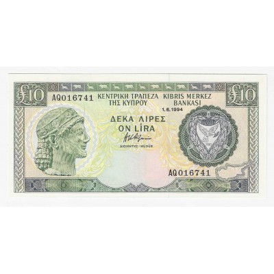 CYPRUS 10 Pounds banknote 1994 UNC p55d