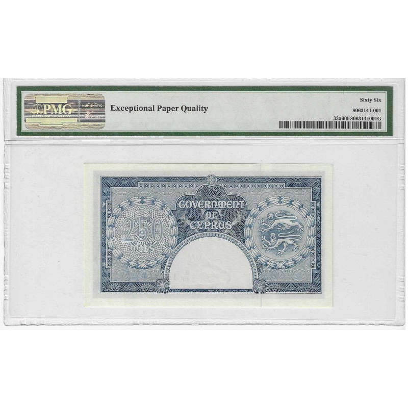 CYPRUS 250 MILS 1957 BANKNOTE QEII UNC PMG 66 EPQ p33a WORLD BANKNOTES