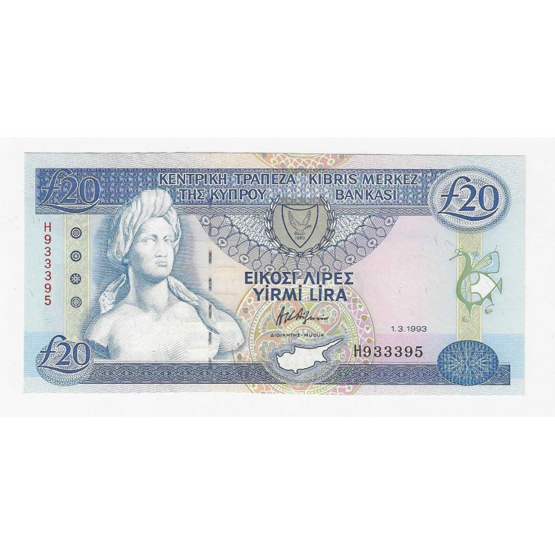 CYPRUS 20 POUNDS 1993 BANKNOTE GEM UNC p56b WORLD BANKNOTES