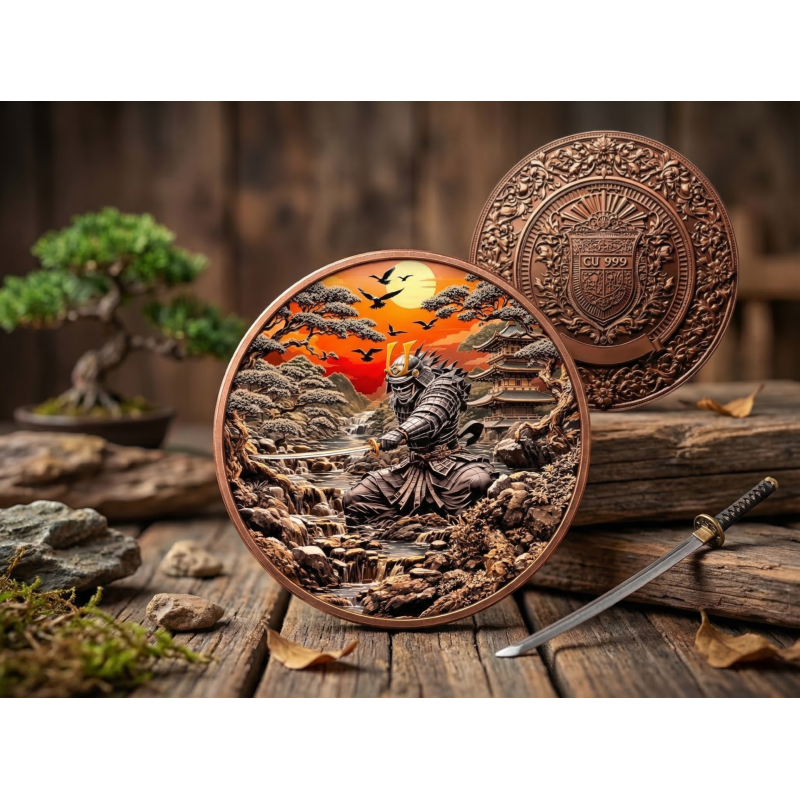 Ancient Warriors Samurai 5 oz Colorized Copper 999 Coin GOLD AND SILVER BULLION