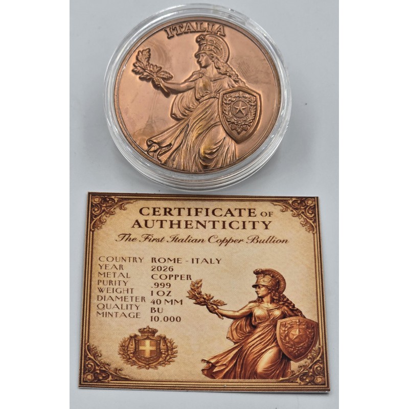 ITALIA First Bullion1 Oz Copper Round Italy 2026 GOLD AND SILVER BULLION
