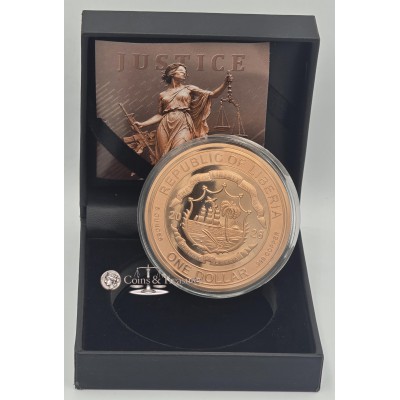 LADY JUSTICE Reverse Proof 5 Oz Copper 999 Coin Liberia 2026