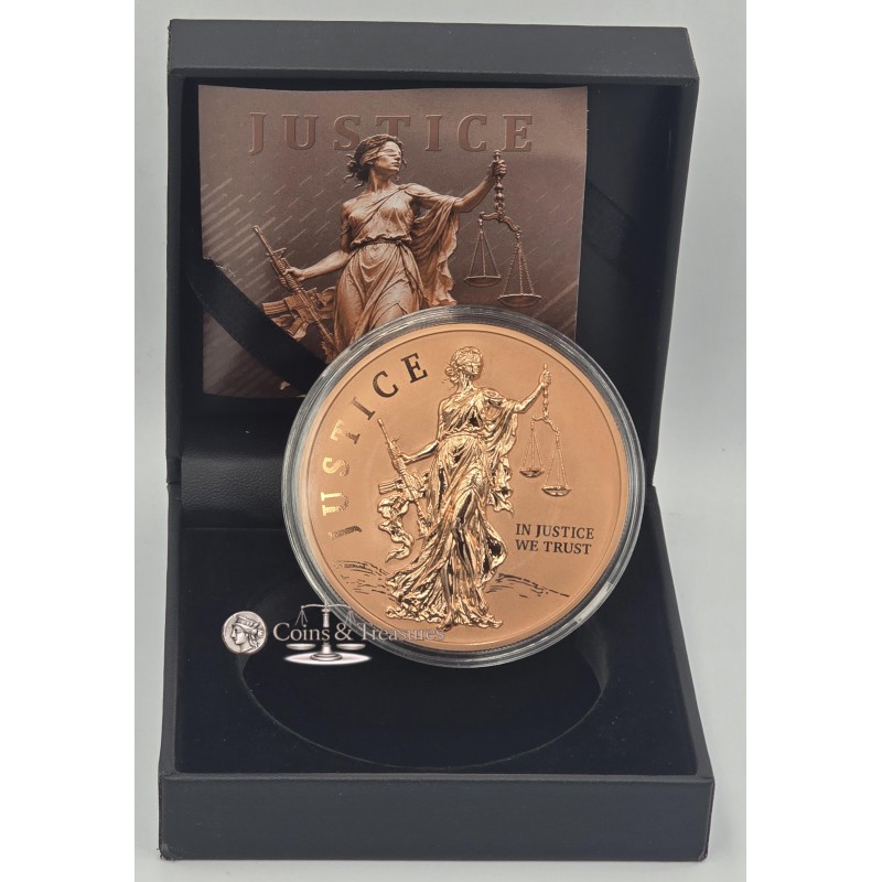LADY JUSTICE Reverse Proof 5 Oz Copper 999 Coin Liberia 2026 GOLD AND SILVER BULLION