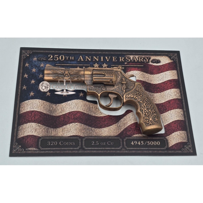 REVOLVER 3D Pistol Gun 250th Anniversary 2.5 Oz Copper 999 Medal GOLD AND SILVER BULLION