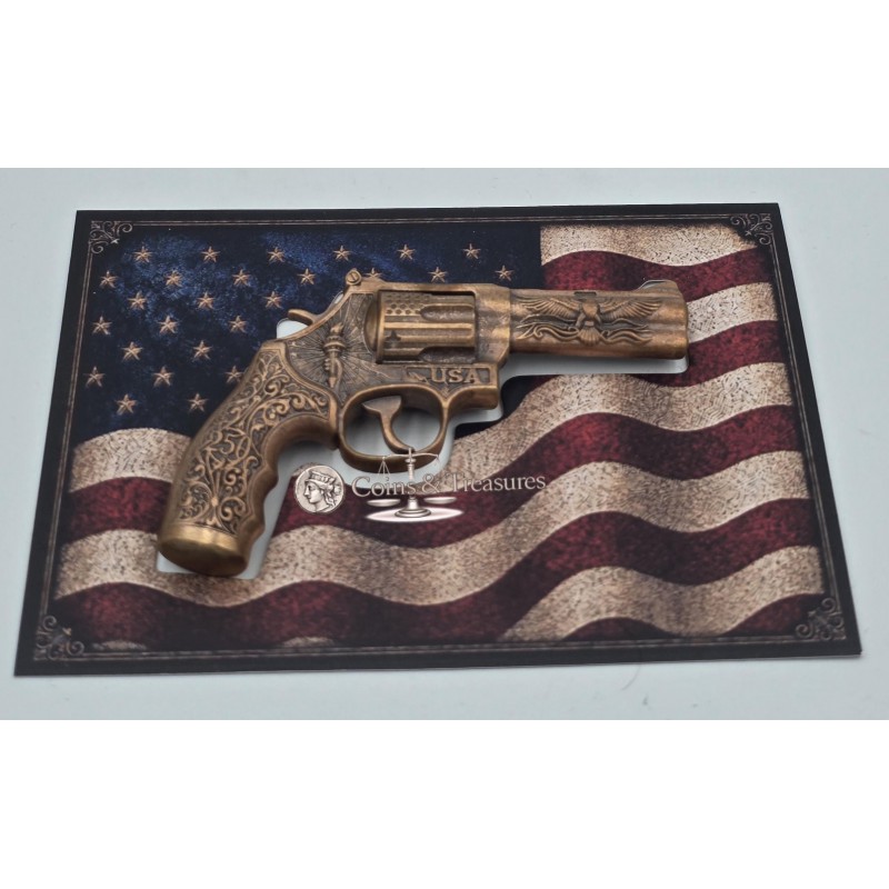 REVOLVER 3D Pistol Gun 250th Anniversary 2.5 Oz Copper 999 Medal GOLD AND SILVER BULLION