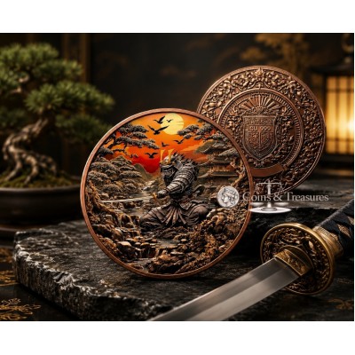 Ancient Warriors Samurai 5 oz Colorized Copper 999 Coin