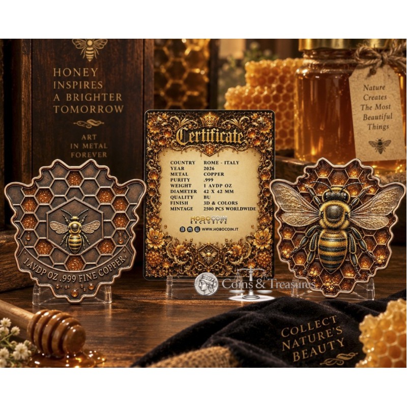 HONEY QUEEN BEE Shaped 1 Oz 999 Copper Medal 2026 GOLD AND SILVER BULLION