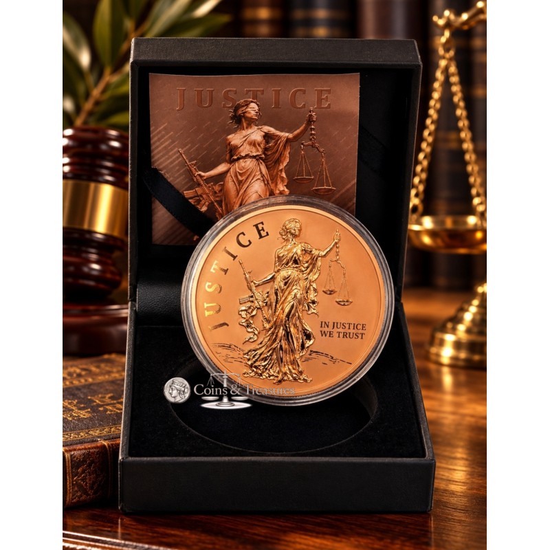 LADY JUSTICE Reverse Proof 5 Oz Copper 999 Coin Liberia 2026 GOLD AND SILVER BULLION