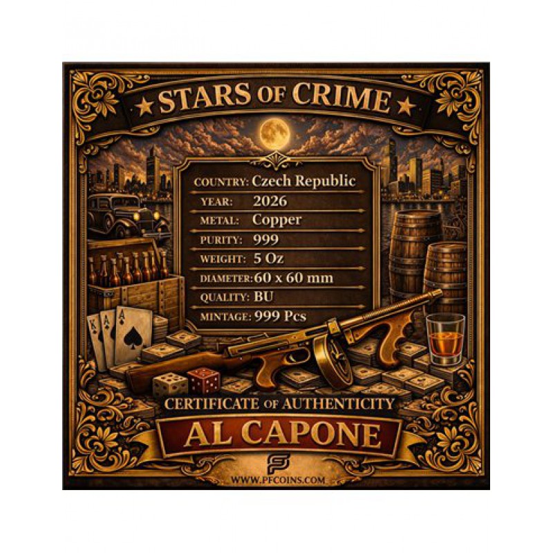 AL CAPONE Stars of Crime 5 Oz 999 Copper Bar 2026 GOLD AND SILVER BULLION