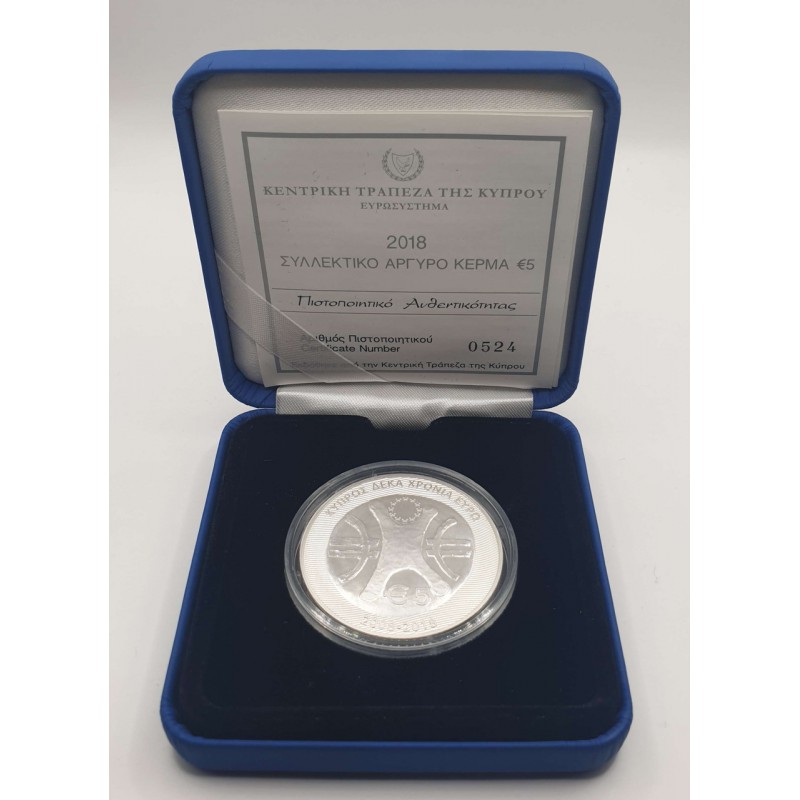 CYPRUS 2018 SILVER PROOF 5 EURO 10 years EURO ANCIENT TALENT WORLD COINS