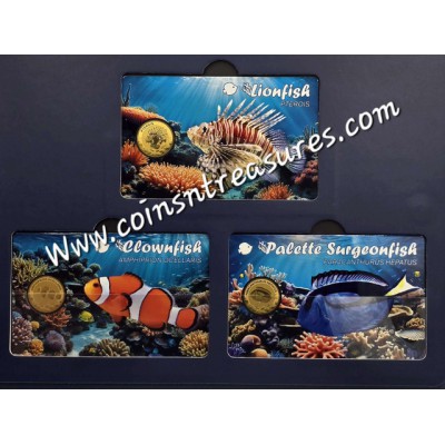 Coral Fish 1/1000 Oz .999 Gold 3 coin cards Album