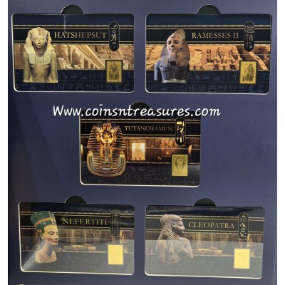 Egyptian Pharaohs collection 1/1000 Oz .999 Gold 5 coin cards in Album