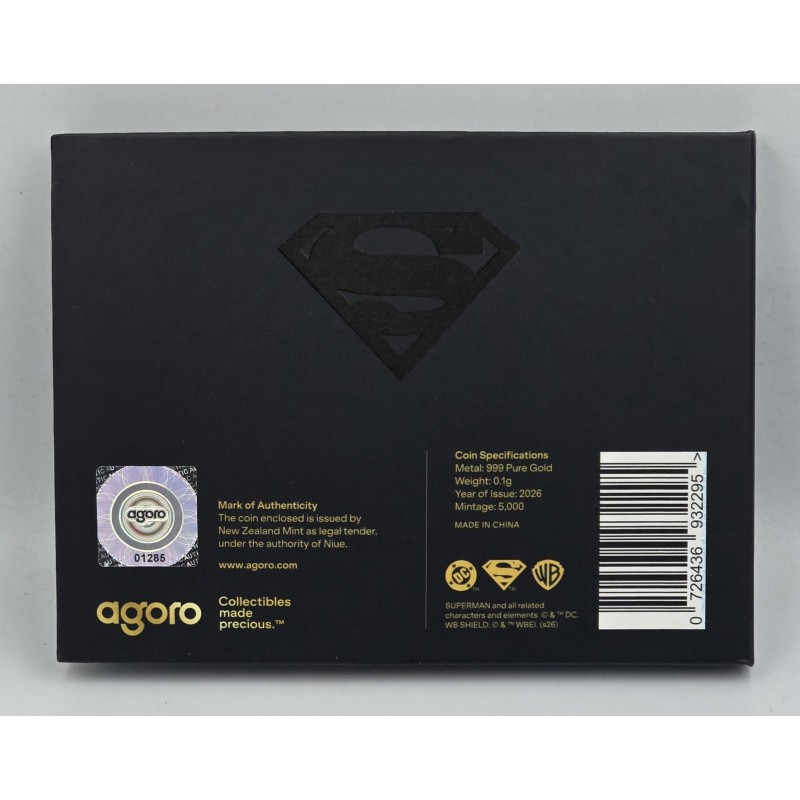 Niue 2026 Superman 0,1 gr Fractional Pure Gold 999.9 sealed GOLD AND SILVER BULLION