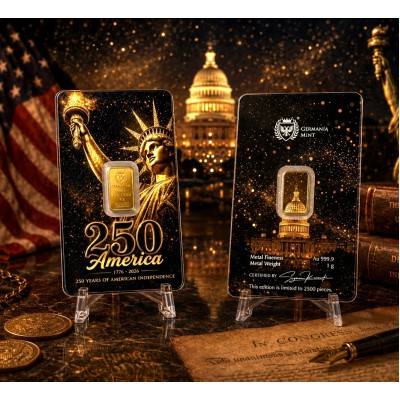 Germania Mint Pure Gold bar 999.9 1 gr American Independence