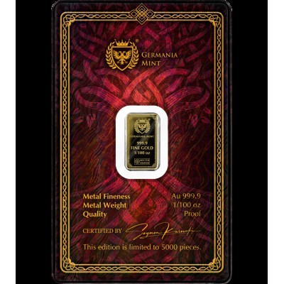 Gods of Germania Sif 1/100 oz Pure Gold bar 999.9