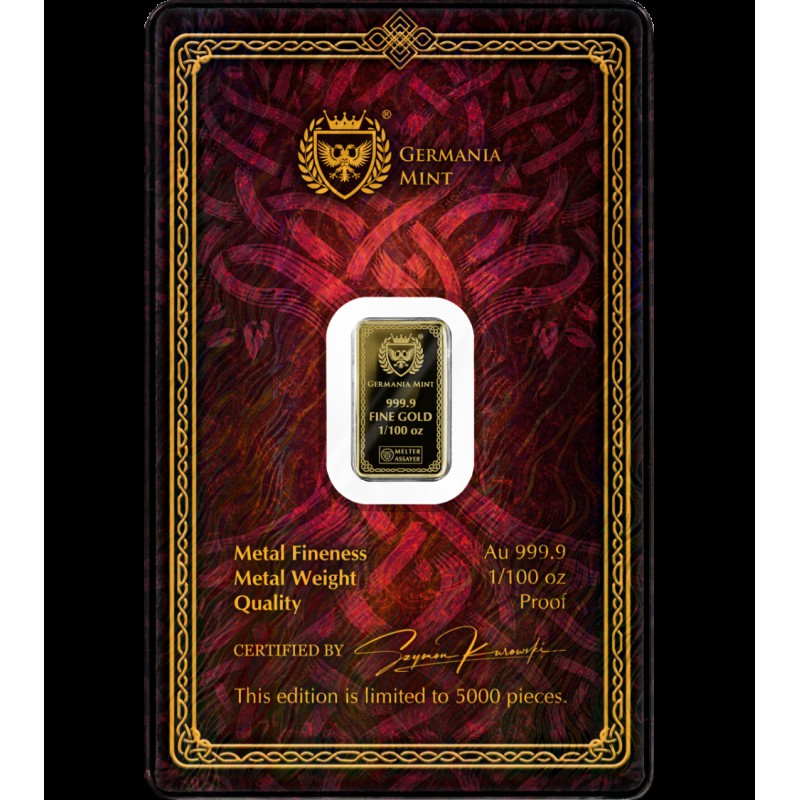 Gods of Germania Sif 1/100 oz Pure Gold bar 999.9 GOLD AND SILVER BULLION
