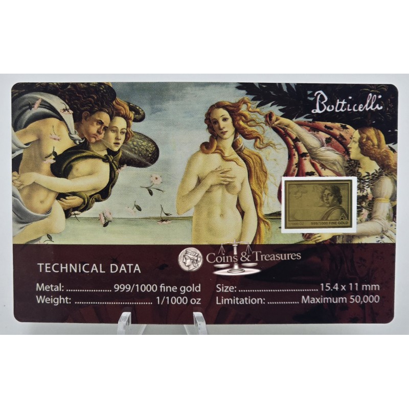BIRTH OF VENUS Botticelli 1/1000 Oz .999 Gold in Coin card 2023 GOLD AND SILVER BULLION