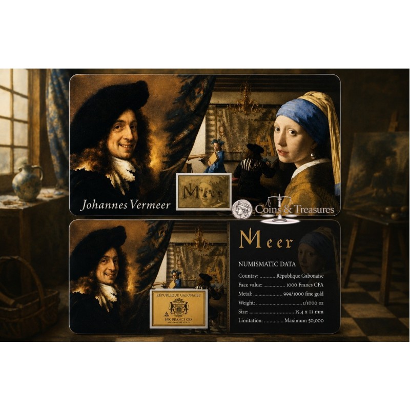 Johannes Vermeer Collage 1/1000 Oz .999 Gold in Coin card GOLD AND SILVER BULLION