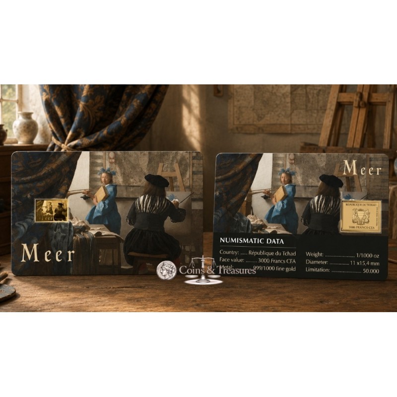 Vermeer The Art of Painting 1/1000 Oz Gold Coin 3000 Francs Chad 2024 GOLD AND SILVER BULLION