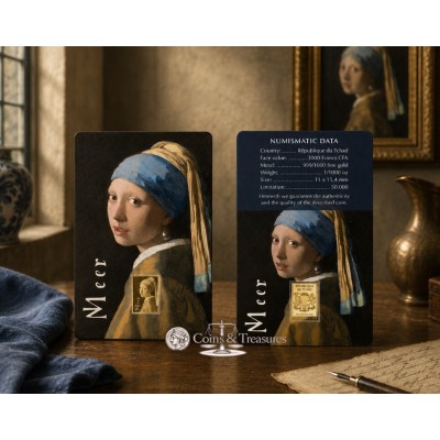 Vermeer Girl with a Pearl Earring 1/1000 Oz Gold Coin 3000 Francs Chad 2024