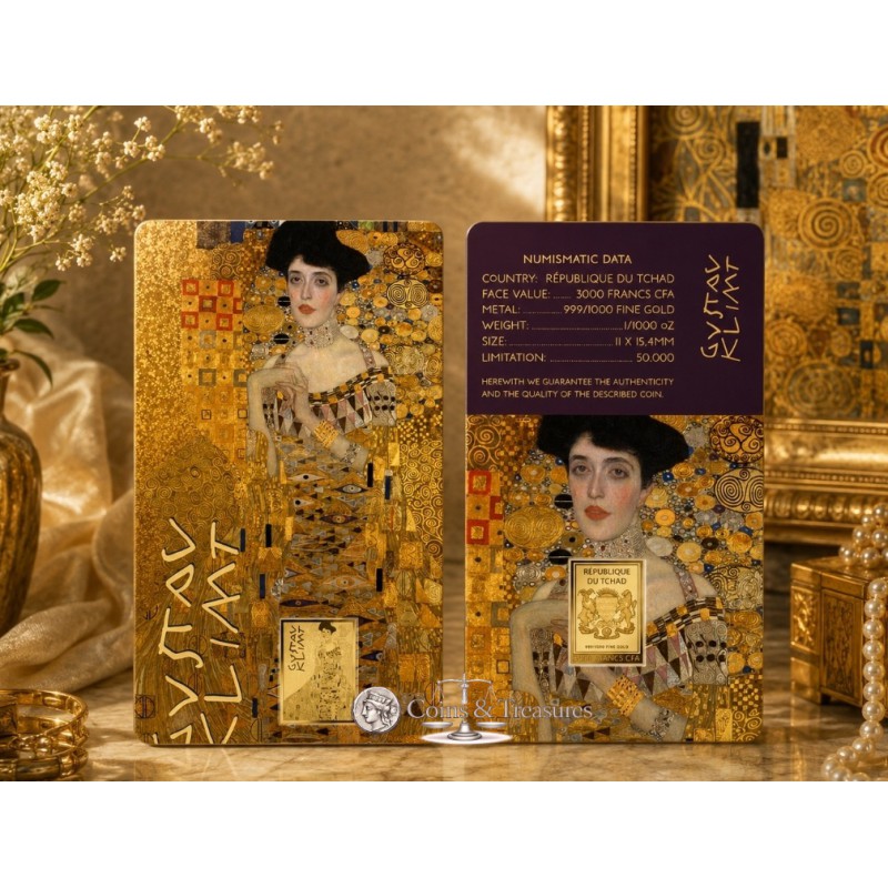 Gustav Klimt Adele 1/1000 Oz Gold Coin 3000 Francs Chad 2024 GOLD AND SILVER BULLION
