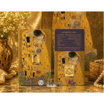 Gustav Klimt The Kiss 1/1000 Oz Gold Coin 3000 Francs Chad 2024