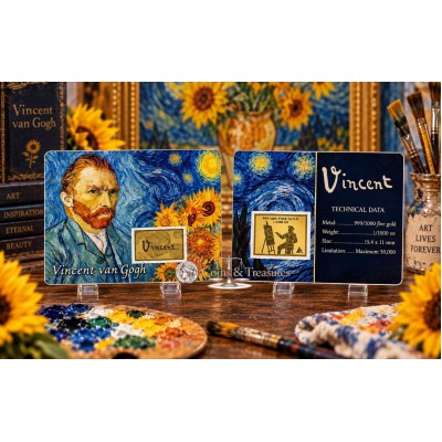 Vincent Van Gogh Collage 1/1000 Oz 999 Gold in Coin card