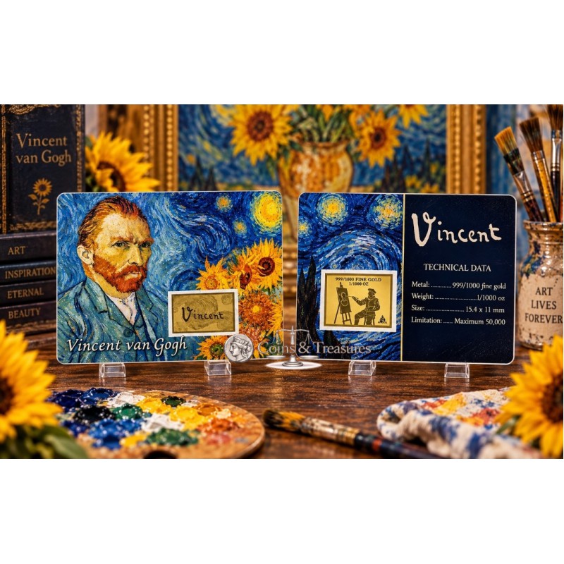 Vincent Van Gogh Collage 1/1000 Oz 999 Gold in Coin card GOLD AND SILVER BULLION