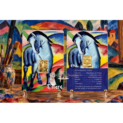 Franz Marc Blue Horse 1/1000 Oz Gold Coin 3000 Francs Chad 2024