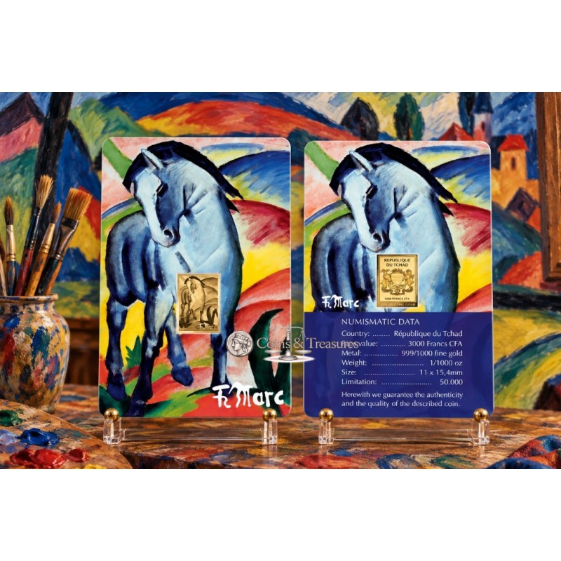 Franz Marc Blue Horse 1/1000 Oz Gold Coin 3000 Francs Chad 2024 GOLD AND SILVER BULLION