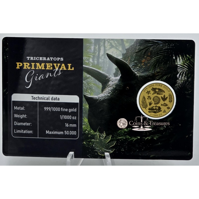 Triceratops Dinosaur Primeval Giants 1/1000 Oz Gold Coin GOLD AND SILVER BULLION