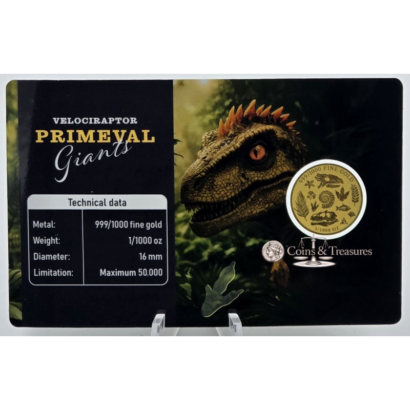 Velociraptor Dinosaur Primeval Giants 1/1000 Oz Gold Coin GOLD AND SILVER BULLION