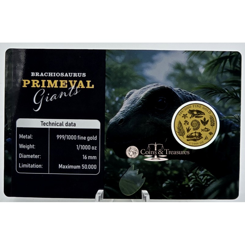 Brachiosaurus Dinosaur Primeval Giants 1/1000 Oz Gold Coin GOLD AND SILVER BULLION