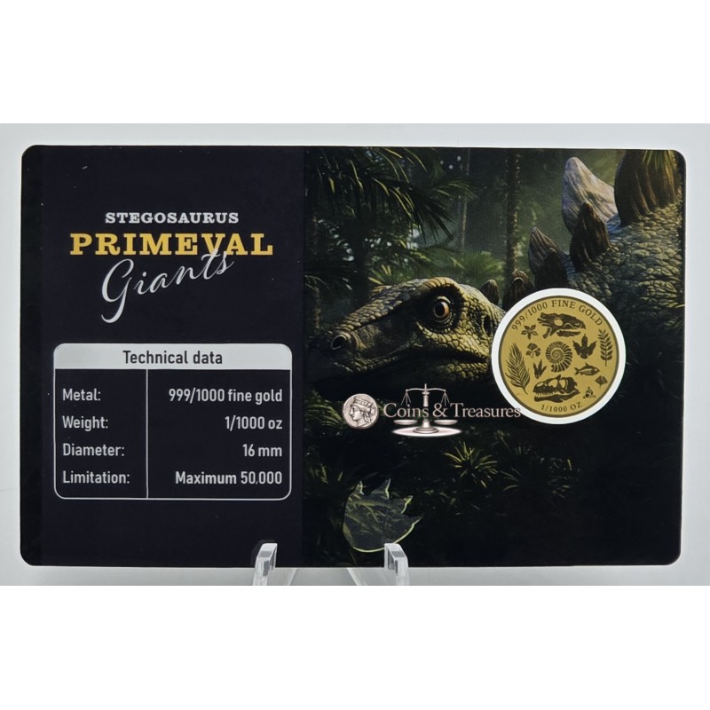 Stegosaurus Dinosaur Primeval Giants 1/1000 Oz Gold Coin GOLD AND SILVER BULLION