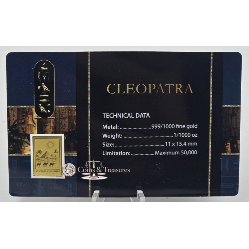 CLEOPATRA 1/1000 Oz .999 Gold in Coin card 3000 Francs Chad 2024 GOLD AND SILVER BULLION