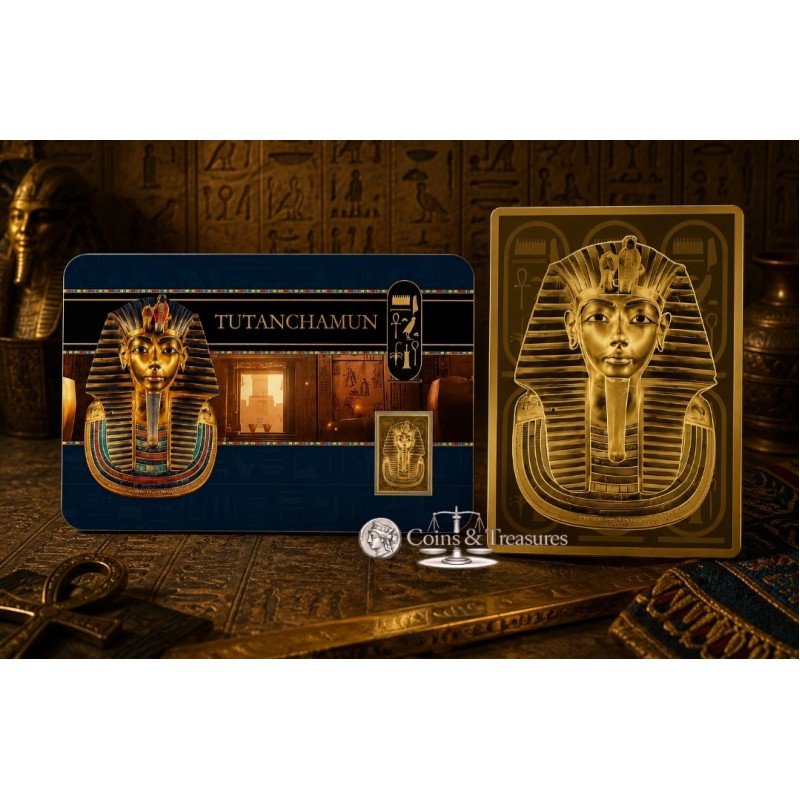 TUTANCHAMUN 1/1000 Oz .999 Gold in Coin card GOLD AND SILVER BULLION