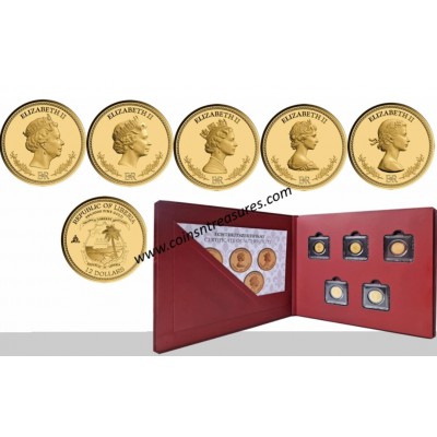 QE II Portraits on Sovereign 5 Coin collection 1/1000 999 Gold
