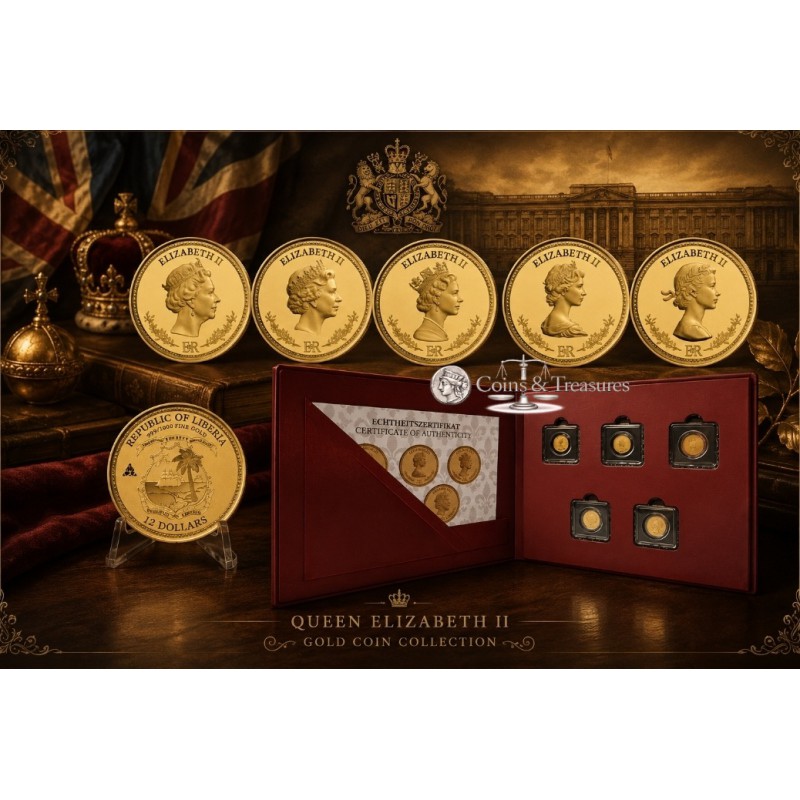 QE II Portraits on Sovereign 5 Coin collection 1/1000 999 Gold GOLD AND SILVER BULLION