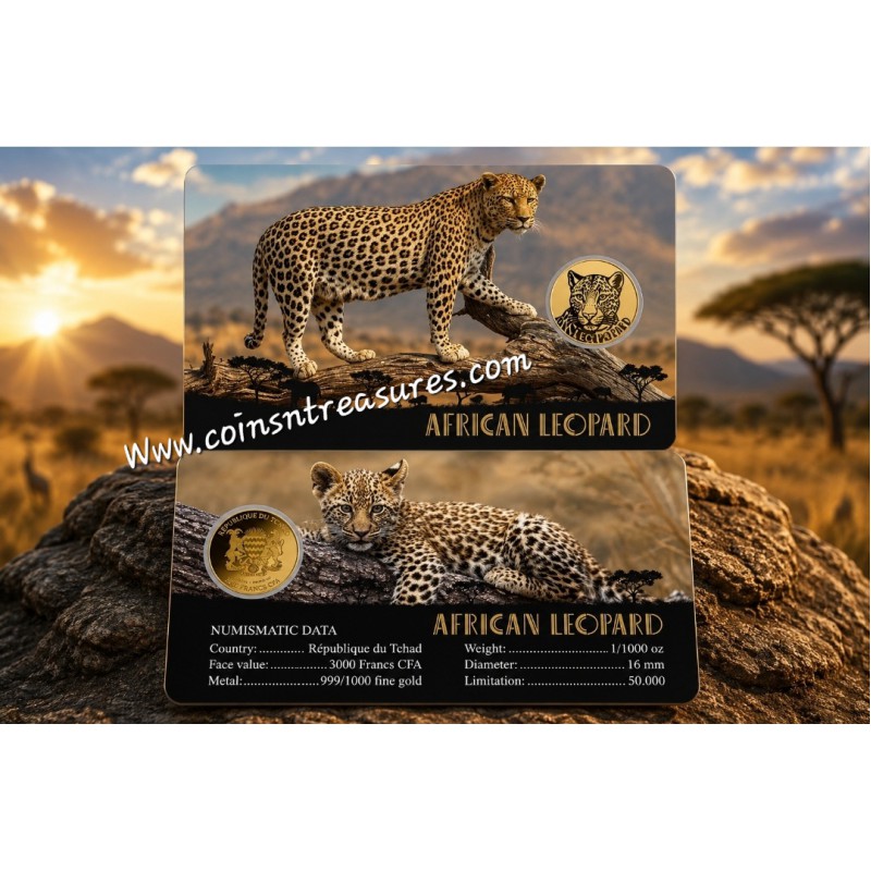 AFRICAN LEOPARD 1/1000 Oz Gold Coin 3000 Francs Chad 2024 GOLD AND SILVER BULLION
