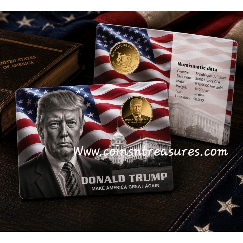 DONALD TRUMP 1/1000 Oz Gold Coin 3000 Francs Chad 2024 GOLD AND SILVER BULLION