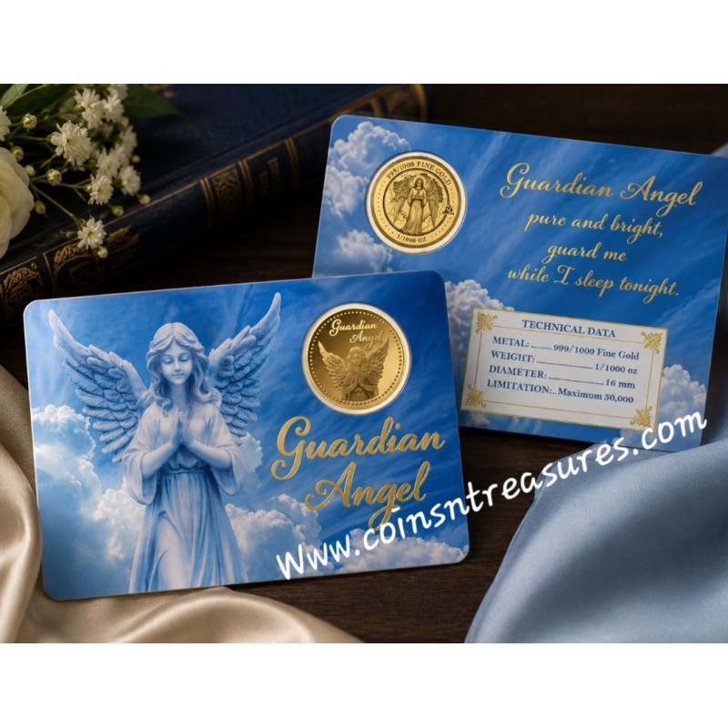 GUARDIAN ANGEL I 1/1000 Oz .999 Gold in Coin card 2023 GOLD AND SILVER BULLION