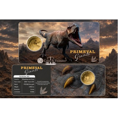 TYRANNOSAURUS REX 1/1000 Oz Gold Coin 3000 Francs Chad 2023